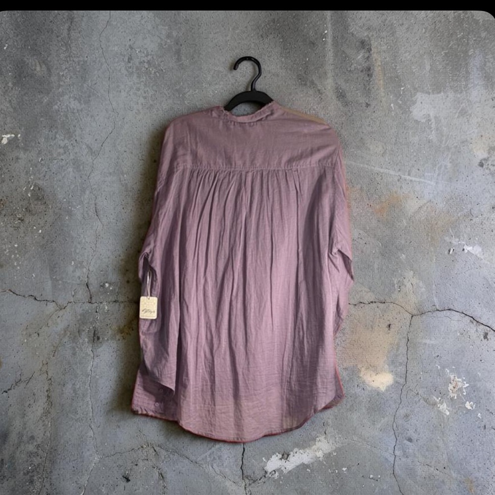 Free People Purple Ruffled Button-Up Tuxedo Blouse - Picture 2 of 11